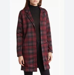 Melloday Purple Burgundy‎ Plaid Lightweight Coat Blazer Large Longline